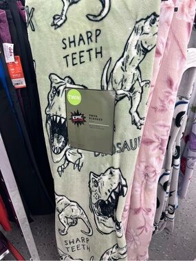 Epic United Twin Dinosaur Plush Blanket - Sage Green with Black Print